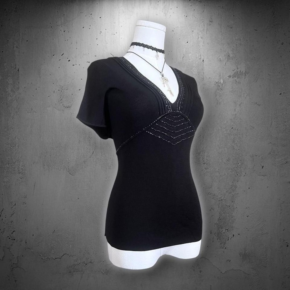 Vintage Emma James Black Beaded Silk Blend Knit Top - Picture 5 of 8